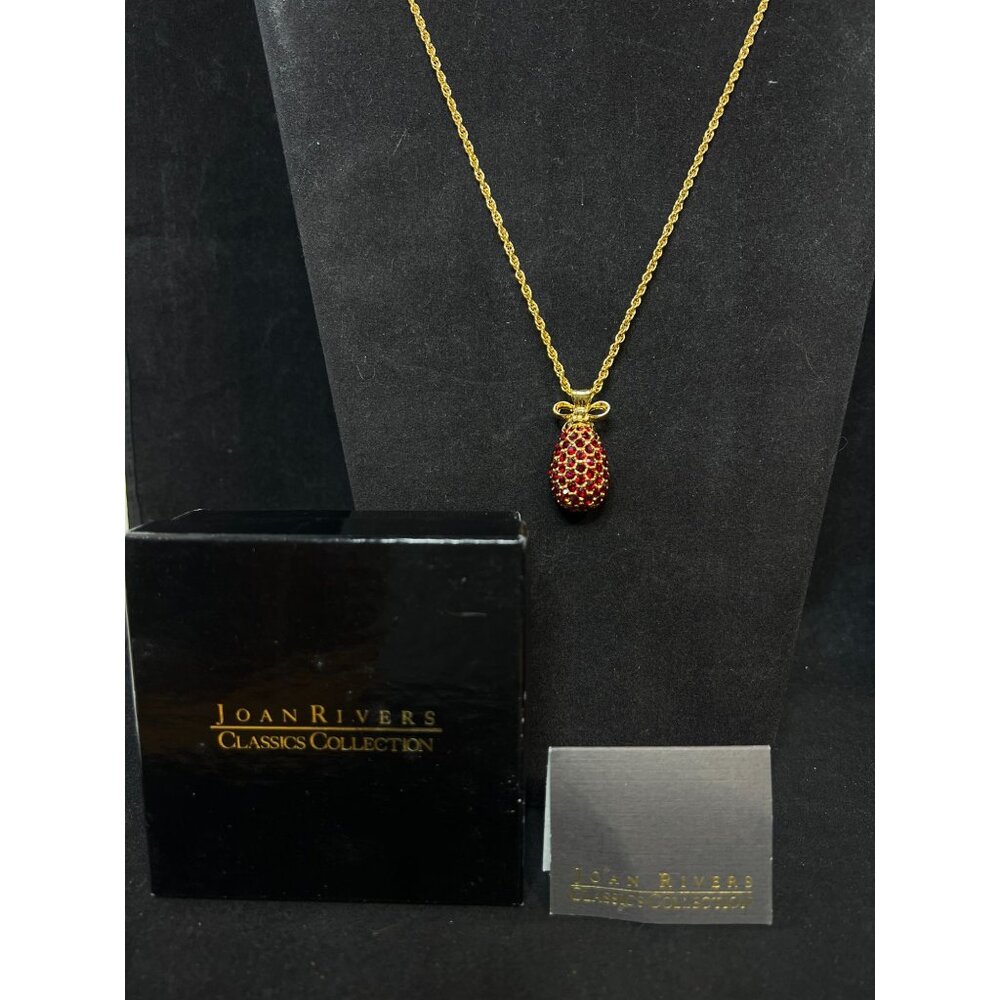 Joan Rivers Gold Tone Rope Chain Necklace With Red Rhinestone Egg Pendant (4194)